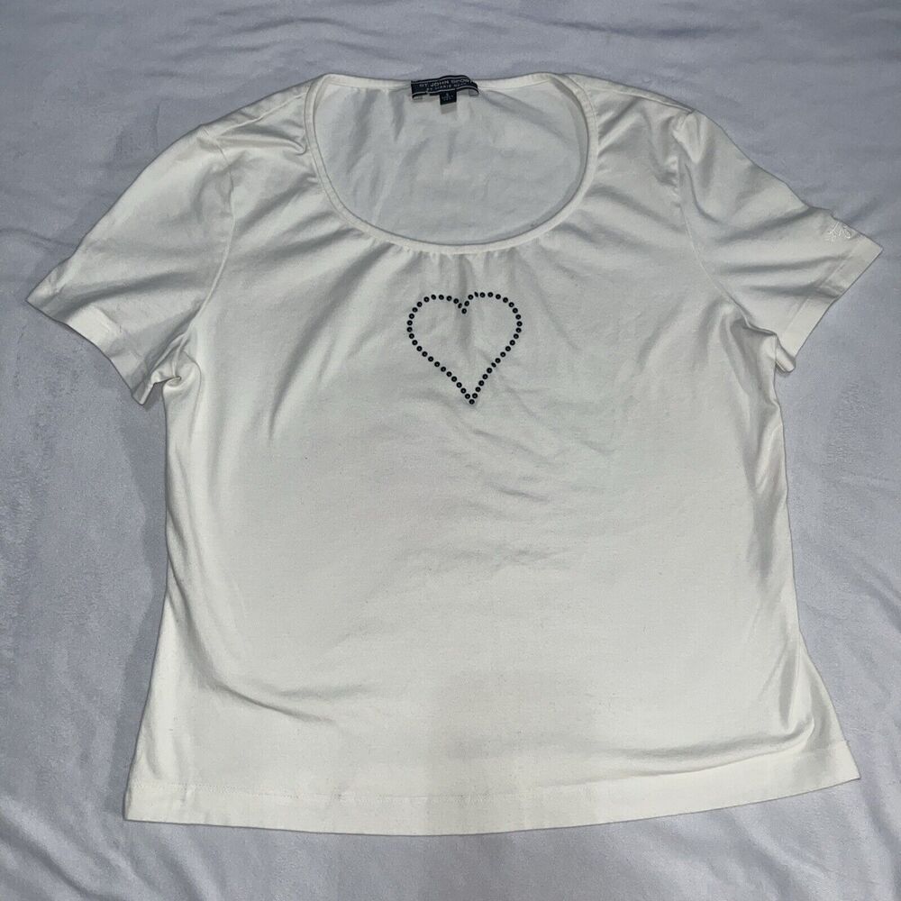 Y2K St John Sport Heart Embellished White Baby Tee S Small 2002